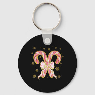 Retro Coquette Bow Candy Cane Christmas Season Wom Keychain