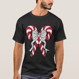Retro Coquette Bow Candy Cane Christmas Season Wom T-Shirt