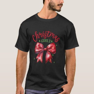 Retro Coquette Bow Christmas Girly Merry Christmas T-Shirt