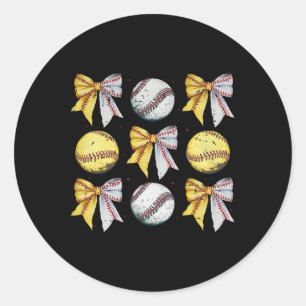 Retro Coquette Bow Funny Game Day Baseball Softbal Classic Round Sticker