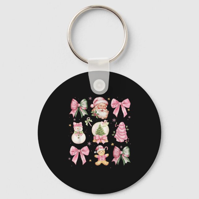 Retro Coquette Bow Nk Christmas Tree Snowman Xmas  Keychain (Front)