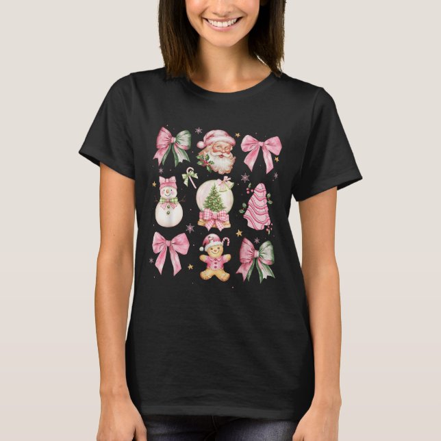 Retro Coquette Bow Nk Christmas Tree Snowman Xmas  T-Shirt (Front)