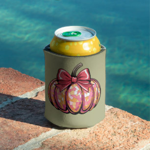 Retro Coquette Bow Pumpkin Fall Vibes Season Can Cooler