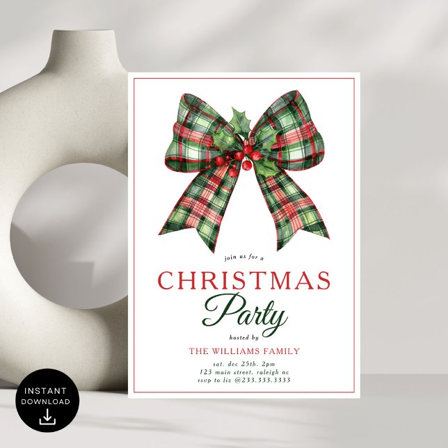  Retro Coquette Bow Script Christmas Tree Party Invitation (Creator Uploaded)