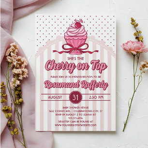 Retro Coquette Cherry on Top Girl Baby Shower Invitation