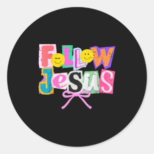 Retro Coquette Cute Follow Jesus Bible Verse Faith Classic Round Sticker