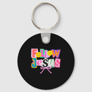 Retro Coquette Cute Follow Jesus Bible Verse Faith Keychain