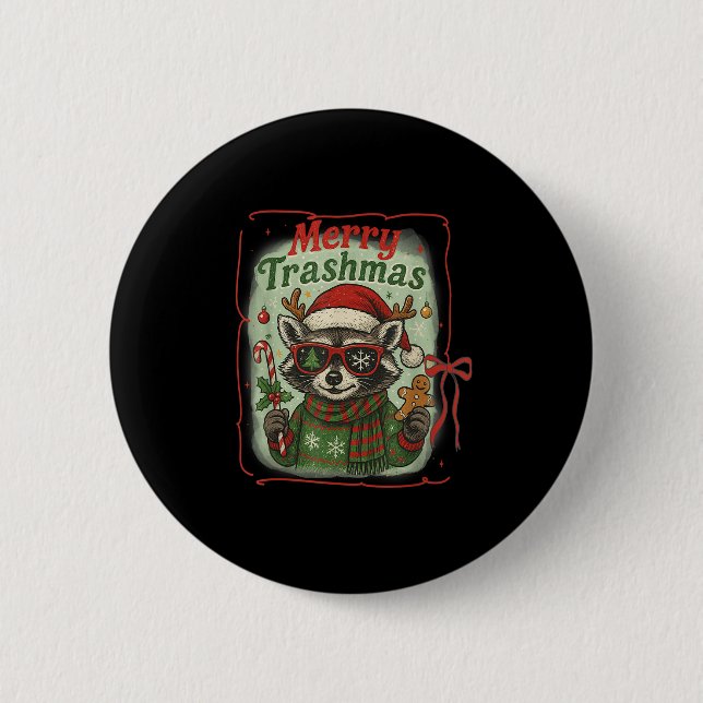 Retro Coquette Merry Trashmas Raccoon Christmas Cu 2 Inch Round Button (Front)
