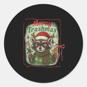 Retro Coquette Merry Trashmas Raccoon Christmas Cu Classic Round Sticker