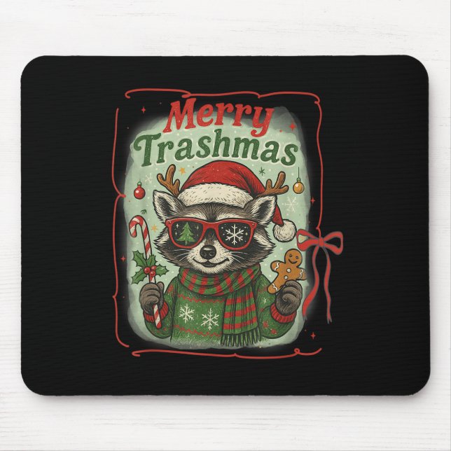 Retro Coquette Merry Trashmas Raccoon Christmas Cu Mouse Pad (Front)