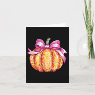 Retro Coquette Pumpkin Pink Bow Fall Thanksgiving Card