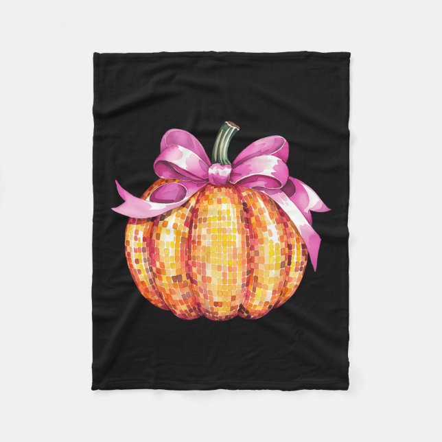 Retro Coquette Pumpkin Pink Bow Fall Thanksgiving  Fleece Blanket (Front)