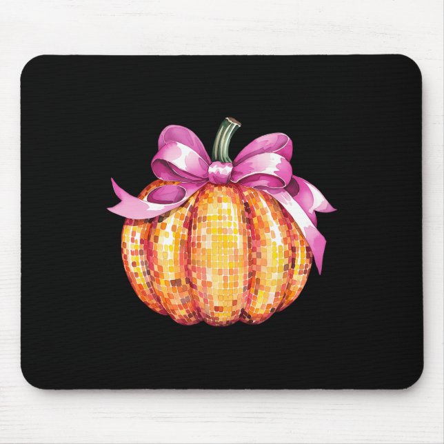 Retro Coquette Pumpkin Pink Bow Fall Thanksgiving  Mouse Pad (Front)