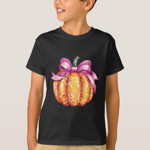 Retro Coquette Pumpkin Pink Bow Fall Thanksgiving  T-Shirt