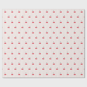 Retro Coquette Red Cherries & Pinstripe Wrapping Paper