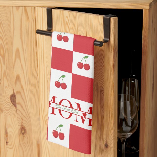 Retro Coquette Red Gingham Personalized Name Kitchen Towel (Thirds Fold)