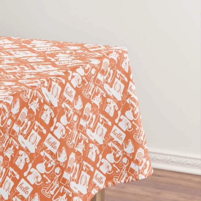Retro Coral or Any Colour Telephone Pattern Tablecloth (In Situ)