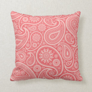 Retro Coral Paisley Pattern Throw Pillow
