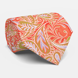 Retro Coral Red Paisley Pattern Tie