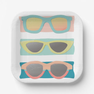 Retro Coral Summer Sunglasses Trio Paper Plate