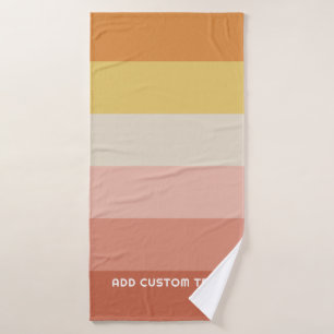 Retro Coral Sunset Stripes Minimal Sans Serif Name Bath Towel