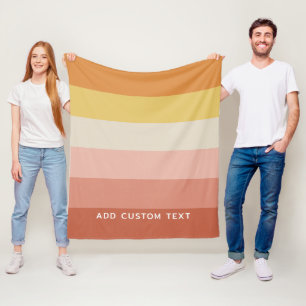 Retro Coral Sunset Stripes Minimal Sans Serif Name Fleece Blanket
