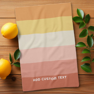 Retro Coral Sunset Stripes Minimal Sans Serif Name Kitchen Towel