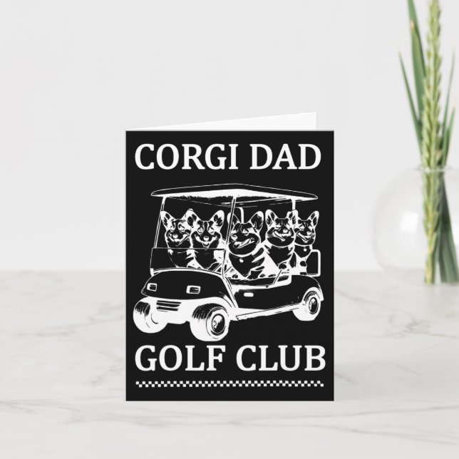 Retro Corgi Dad Golf Club Cute Dog Swinging Golf F Card (Front)