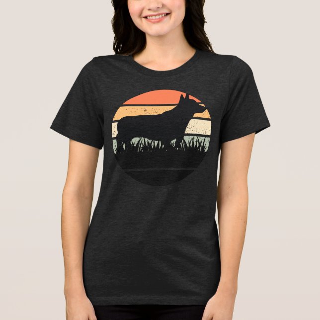 Retro Corgi Sunset Tri-Blend Shirt (Front)