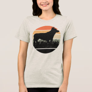 Retro Corgi Sunset Tri-Blend Shirt