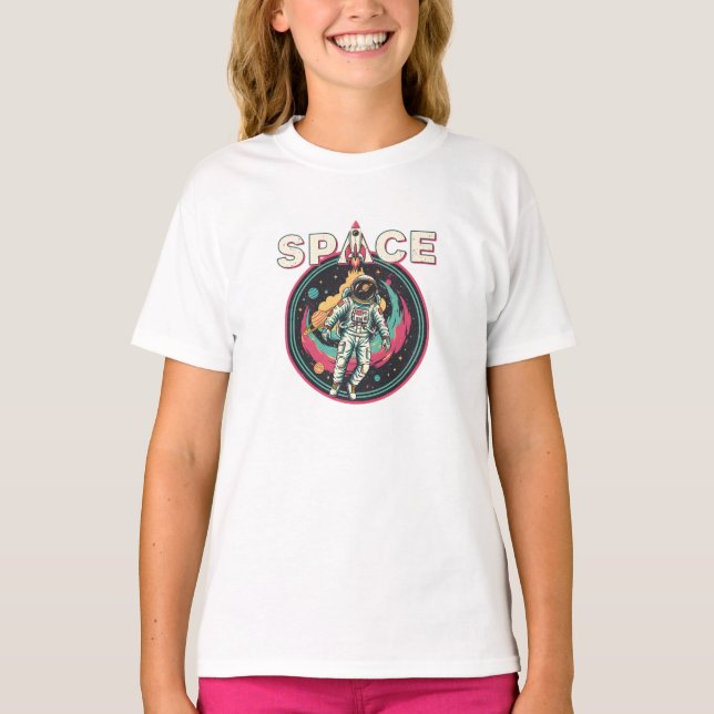 Retro Cosmic Astronaut Space Art T-Shirt (Front)