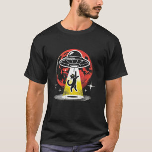 Retro Cosmic Beam UFO Space Cat Mom Dad Alien Cat T-Shirt