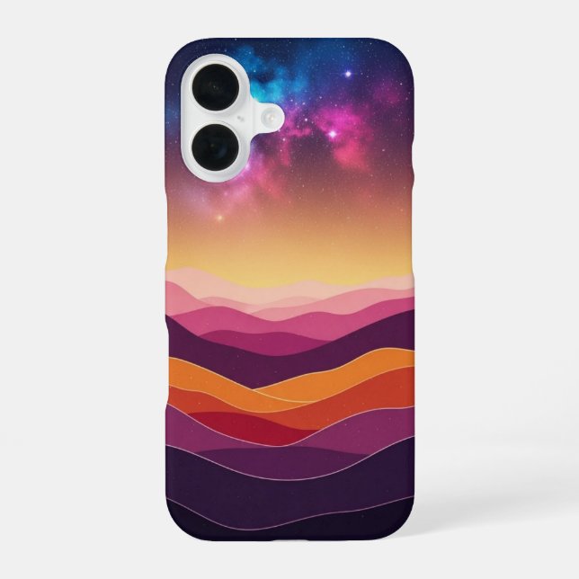 Retro Cosmic Hills iPhone 16 Case (Back)