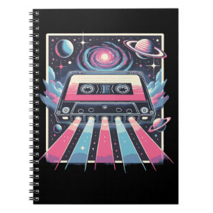 Retro Cosmic Mixtape – Synthwave Cassette in Space Notebook