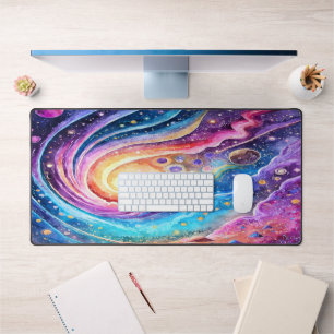 RETRO COSMIC WATERCOLOR OUTER SPACE DESIGN DESK MAT