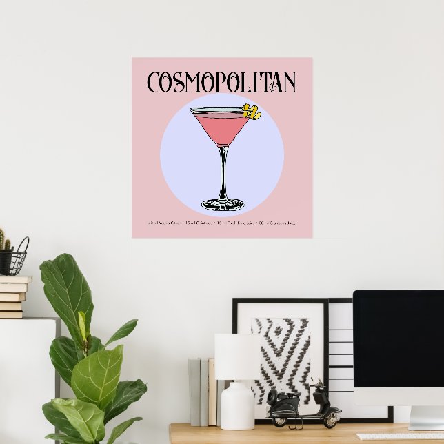 Retro Cosmopolitan Cocktail Illustration Poster (Home Office)