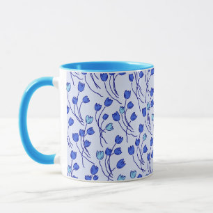 Retro Cottage Sketchy Tulips   Blue Delft Mug