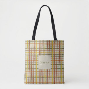 Retro Cottagecore Plaid Pattern Personalized Tote Bag