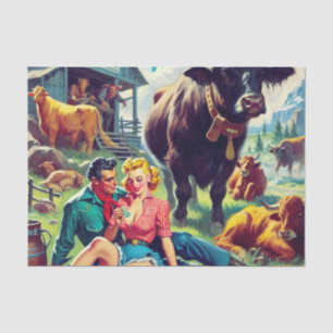 Retro Country Couple Illustration Tissue Paper