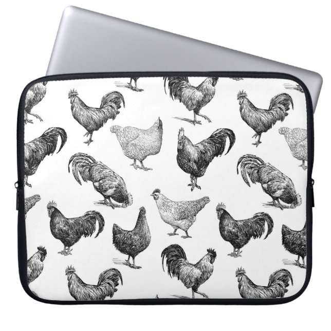 Retro Country Farm Chicken Pattern Laptop Sleeve (Front)