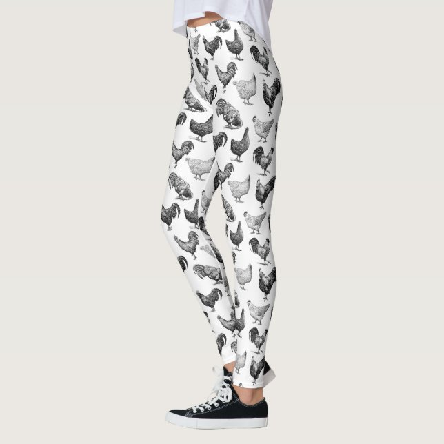 Retro Country Farm Chicken Pattern Leggings (Left)