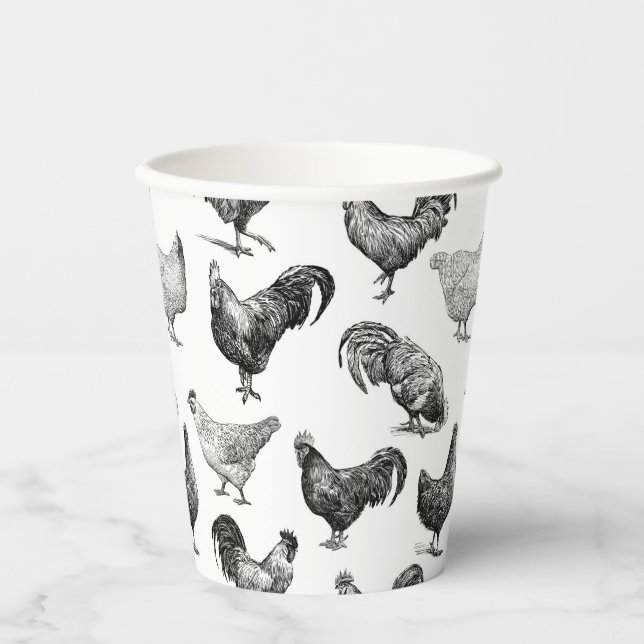 Retro Country Farm Chicken Pattern Paper Cups (Front)