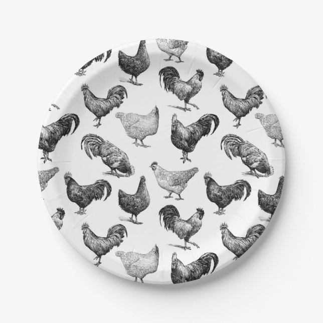 Retro Country Farm Chicken Pattern Paper Plate (Front)