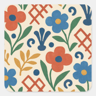 Retro Country Floral Trellis Pattern Square Sticker