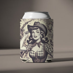 Retro Country Girl Illustration Can Cooler