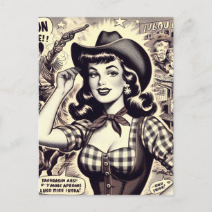 Retro Country Girl Illustration Postcard