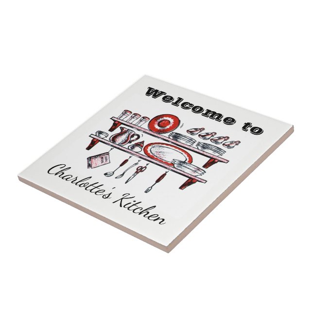 Retro Country Kitchen | Personalized Name Welcome Tile (Side)