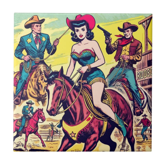 Retro Country Western Comics Tile (Front)
