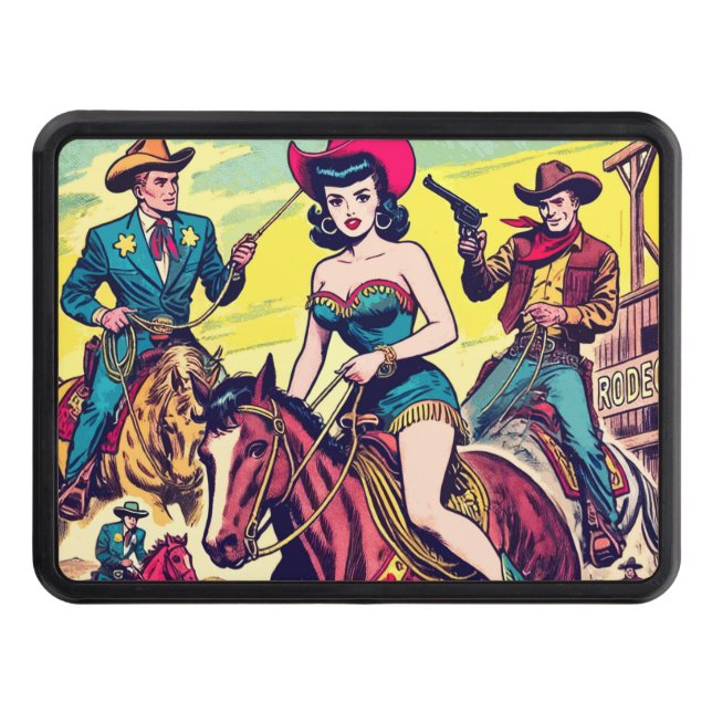 Retro Country Western Comics Trailer Hitch Cover (Front)