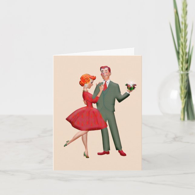 RETRO COUPLE CHRISTMAS ART GREETING CARD (Front)